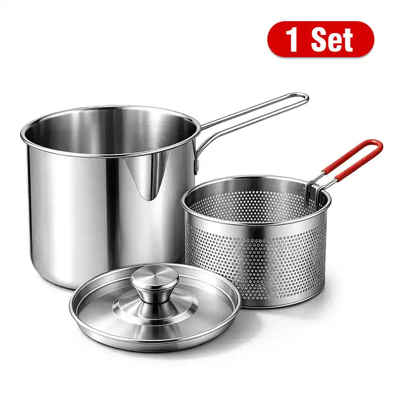 🍟 304 Stainless Steel Personal Mini Deep Fryer Set — Small-Batch Crispy Frying with Lift-Out Drain Basket & Zero Oil Splatter 🍳✨ (JG)