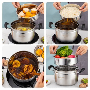 Megashytcosh Premium Stainless Steel Multi-Tier Steamer: Versatile Heavy-Duty Cooking Pot for Steaming, Stewing & Boiling, Induction Compatible
