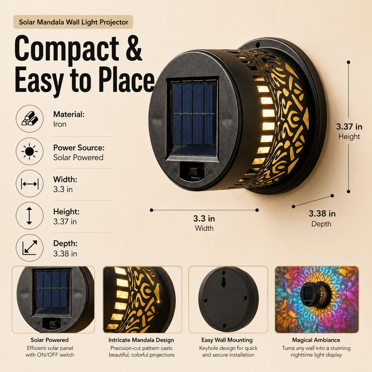 Mandala Solar Wall Lamp – Magical Patio Night Ambience