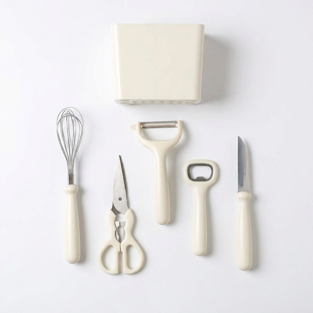 Megashytcosh 5pcs Kitchen Tool Set with Stand: Professional Peeler, Food Scissors and Fruit Knife Set, Compact Storage Kitchen Essentials