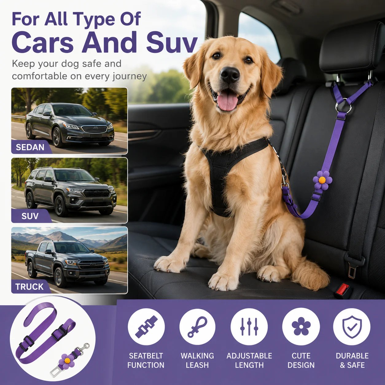 🔥BUY 1 GET 1 FREE 🎁2-in-1 Dog Car Seat Belt & Walking Leash