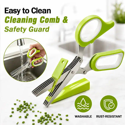 ⚡ [Buy 2 GET 1 FREE] 5-Blade Stainless Steel Herb Scissors Set — Chop Fresh Herbs & Scallions 5x Faster 🌿✂️-JG