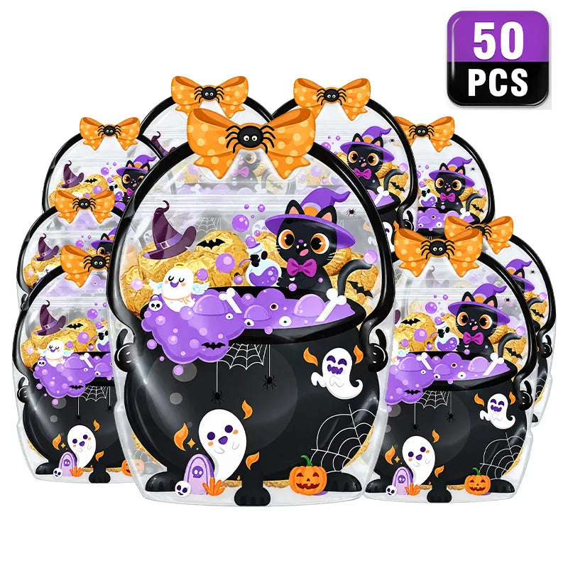 🔥 [BUY 25 GET 25 FREE] Cute & Spooky Stand-Up Resealable Halloween Treat Bags (With Carry Handle) 🍬🎃