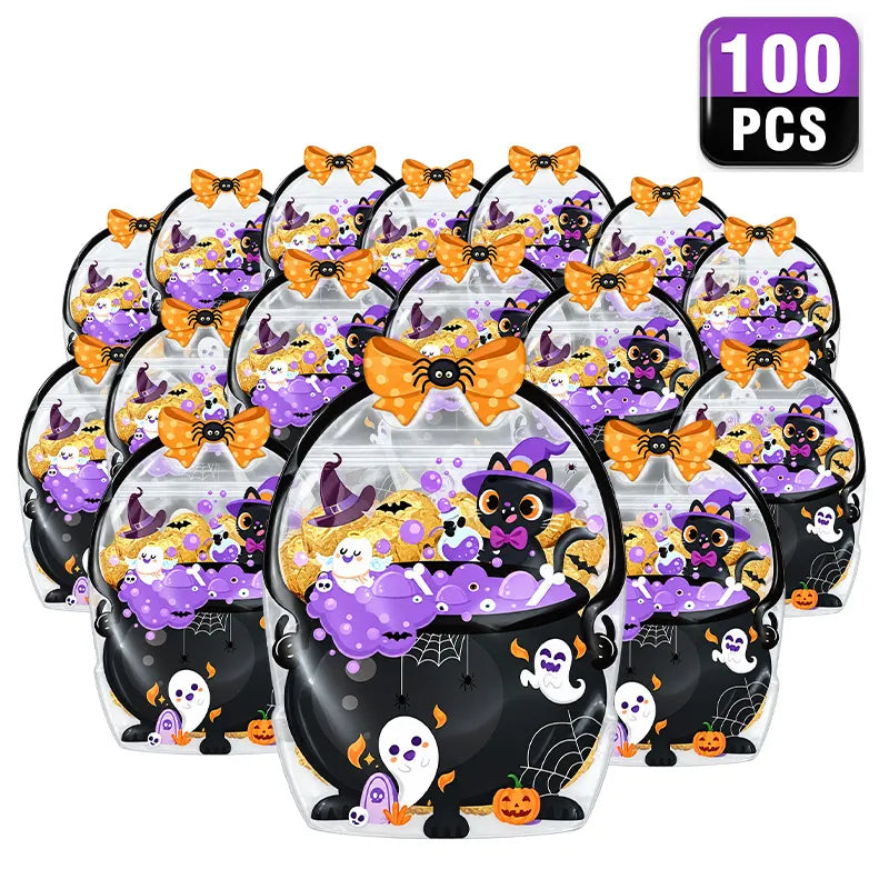 🔥 [BUY 25 GET 25 FREE] Cute & Spooky Stand-Up Resealable Halloween Treat Bags (With Carry Handle) 🍬🎃 (JG)