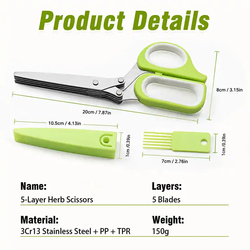 ⚡ [Buy 2 GET 1 FREE] 5-Blade Stainless Steel Herb Scissors Set — Chop Fresh Herbs & Scallions 5x Faster 🌿✂️-JG