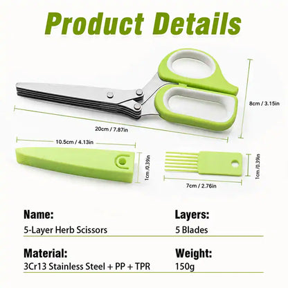 ⚡ [Buy 2 GET 1 FREE] 5-Blade Stainless Steel Herb Scissors Set — Chop Fresh Herbs & Scallions 5x Faster 🌿✂️-JG