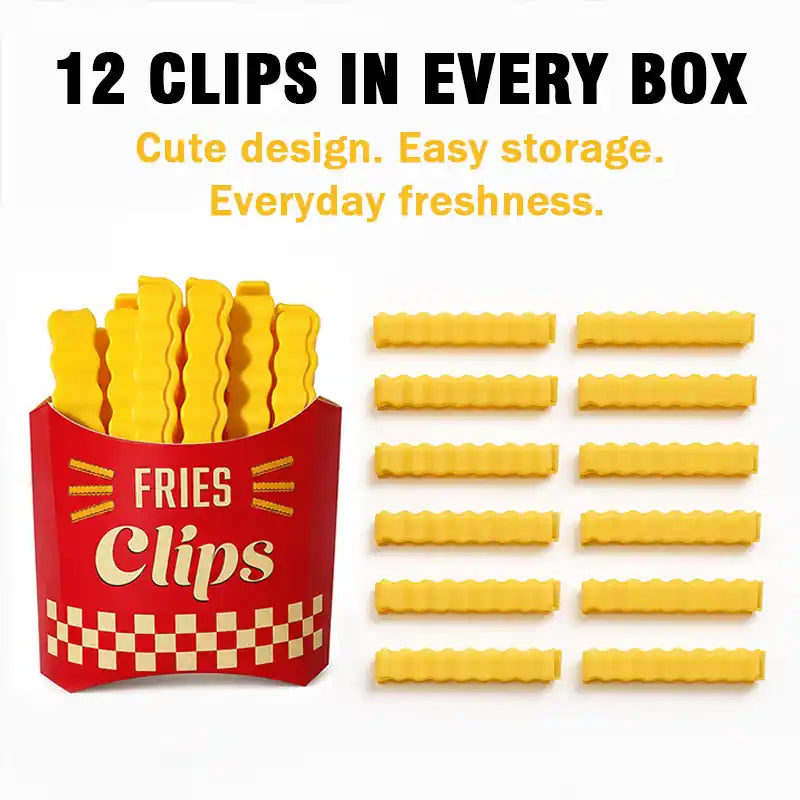 ivolune Official 💎🍟12 Cute French-Fries-Shaped Bag Clips to Seal Food Packages | Fun Magnetic Box for Easy Access | Cute Kitchen Accessories (JG)