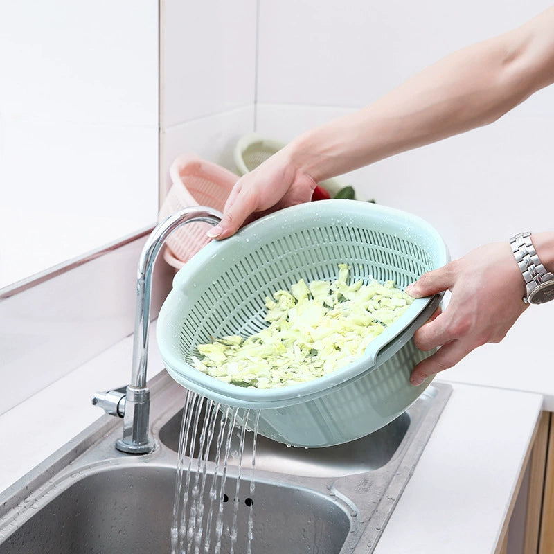 Megashytcosh Premium Large Double-Layer Colander Set: Multipurpose Plastic Kitchen Strainer & Drain Basket for Washing Vegetables and Rice