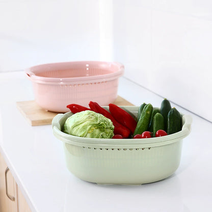 Megashytcosh Premium Large Double-Layer Colander Set: Multipurpose Plastic Kitchen Strainer & Drain Basket for Washing Vegetables and Rice