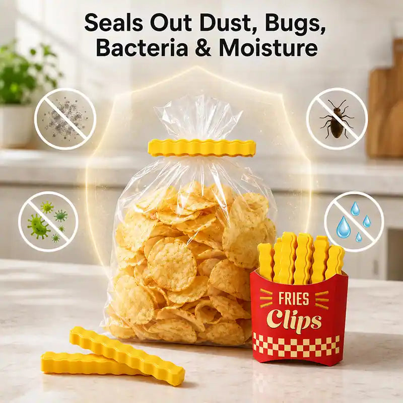 ivolune Official 💎🍟12 Cute French-Fries-Shaped Bag Clips to Seal Food Packages | Fun Magnetic Box for Easy Access | Cute Kitchen Accessories (JG)