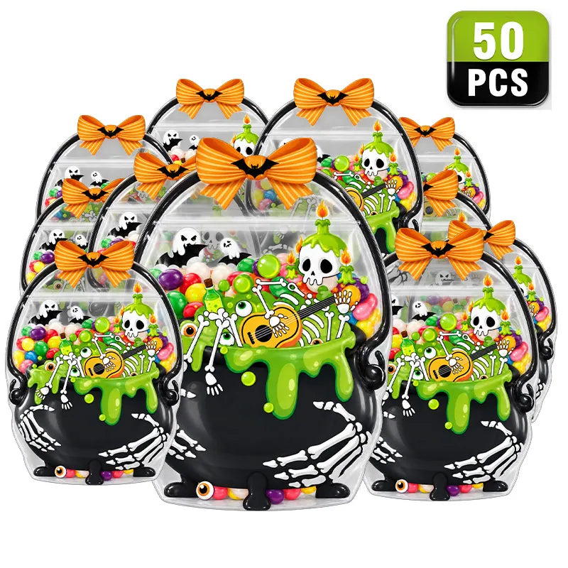 🔥 [BUY 25 GET 25 FREE] Cute & Spooky Stand-Up Resealable Halloween Treat Bags (With Carry Handle) 🍬🎃 (JG)