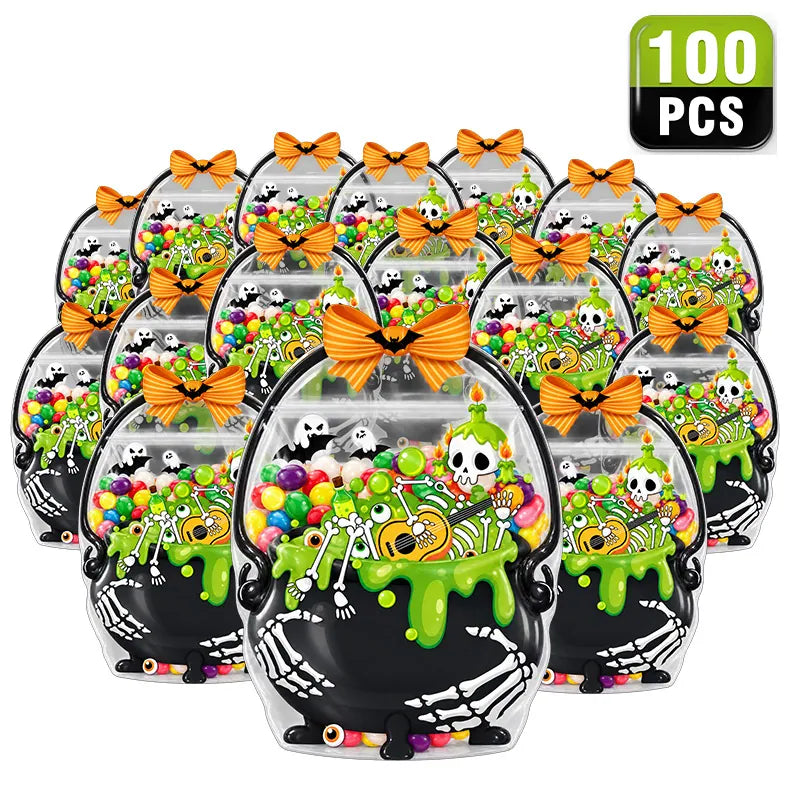 🔥 [BUY 25 GET 25 FREE] Cute & Spooky Stand-Up Resealable Halloween Treat Bags (With Carry Handle) 🍬🎃 (JG)
