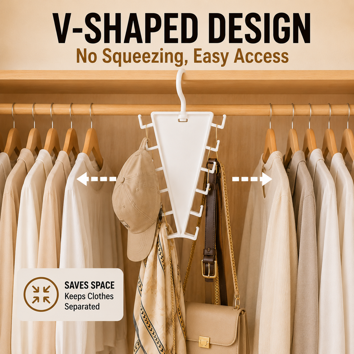 ✨ [BUY 1 GET 1 FREE] 12-Hook V-Shaped Closet Organizer – 360° Swivel Space-Saving Rack for Hats, Belts & Bags 🪝❤️