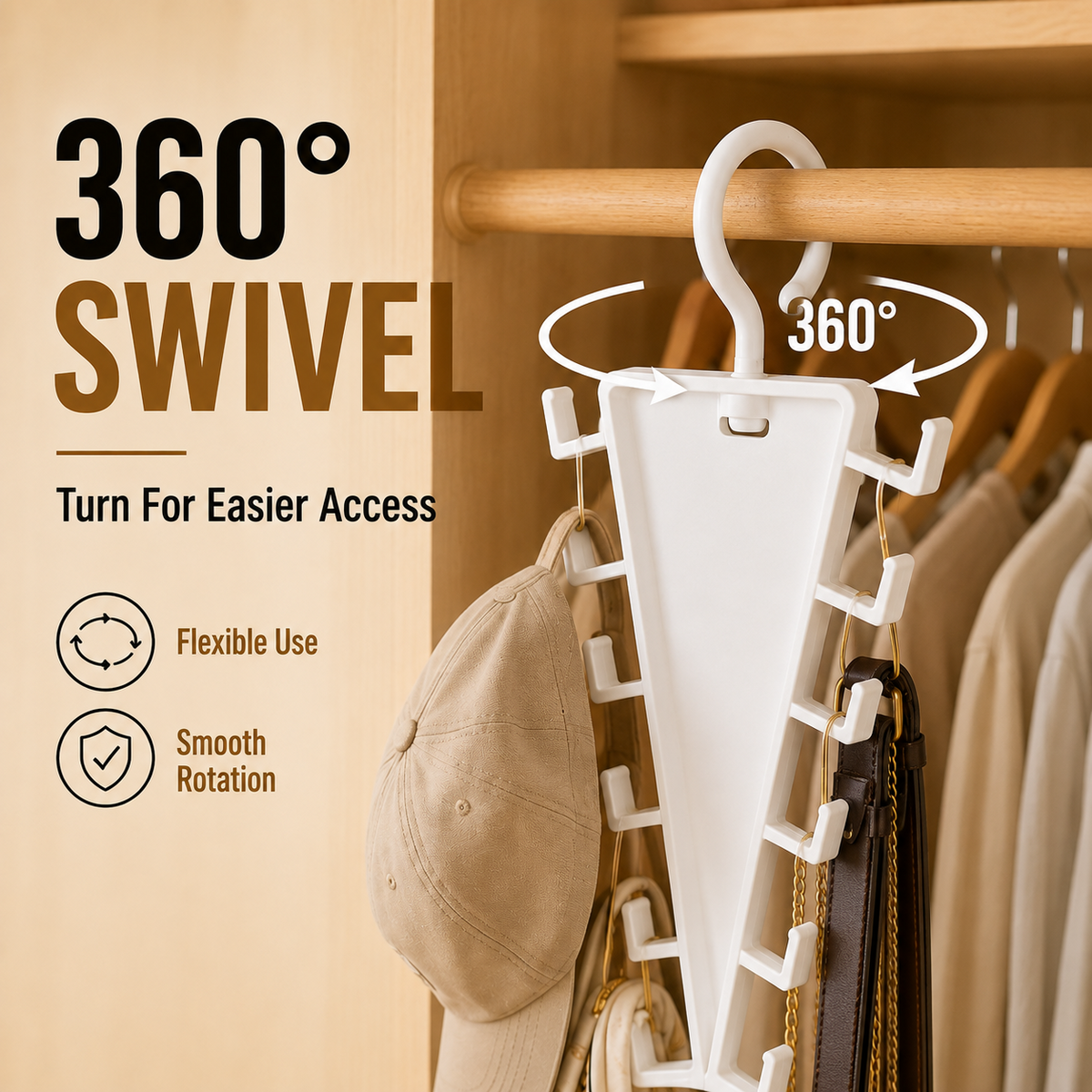 ✨ [BUY 1 GET 1 FREE] 12-Hook V-Shaped Closet Organizer – 360° Swivel Space-Saving Rack for Hats, Belts & Bags 🪝❤️