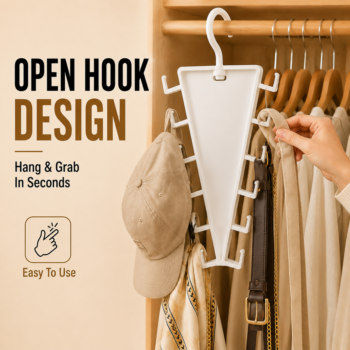 ✨ [BUY 1 GET 1 FREE] 12-Hook V-Shaped Closet Organizer – 360° Swivel Space-Saving Rack for Hats, Belts & Bags 🪝❤️