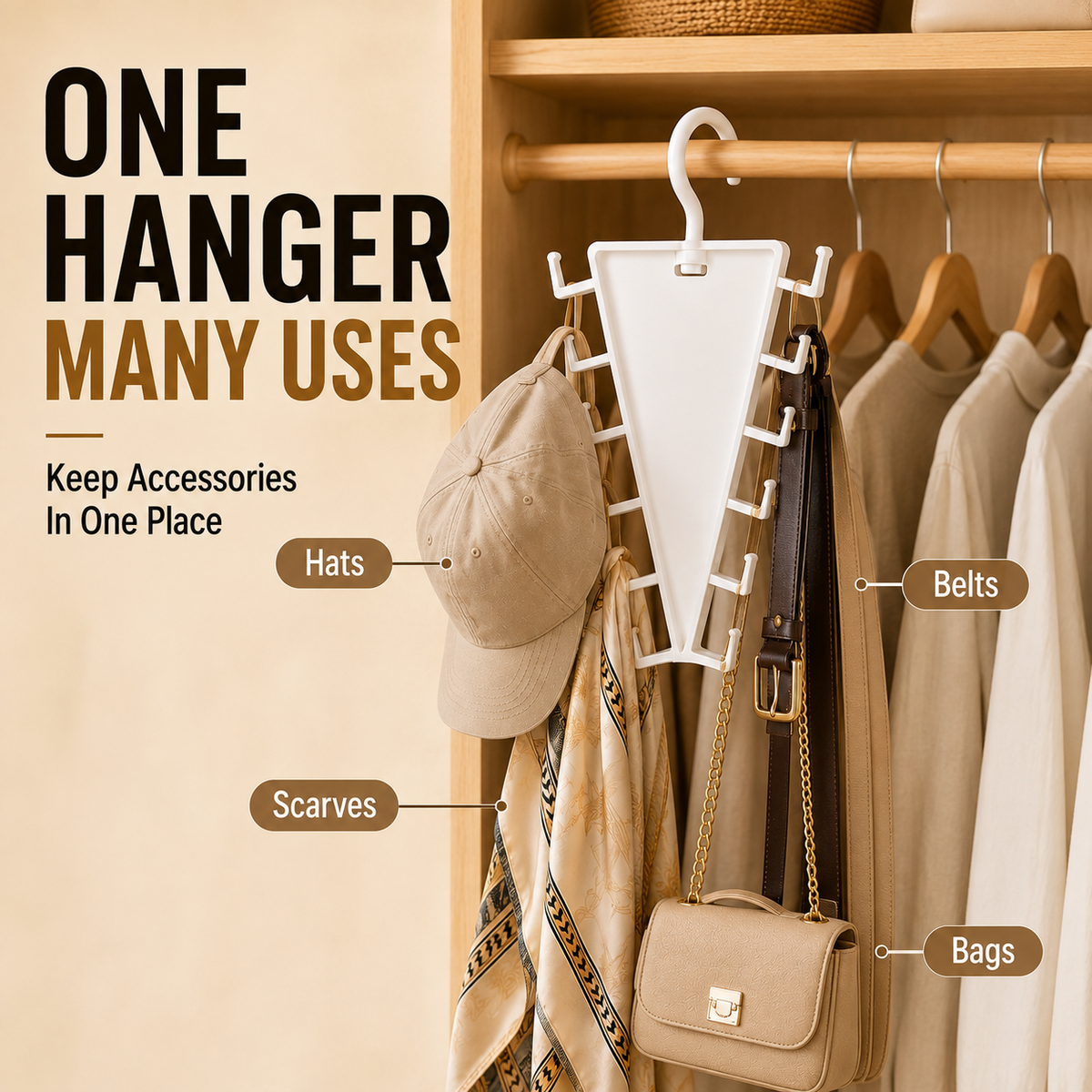 ✨ [BUY 1 GET 1 FREE] 12-Hook V-Shaped Closet Organizer – 360° Swivel Space-Saving Rack for Hats, Belts & Bags 🪝❤️