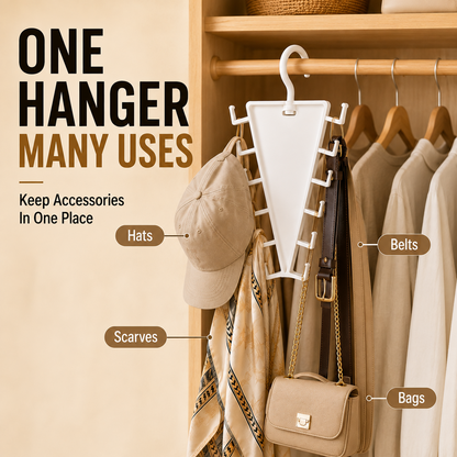✨ [BUY 1 GET 1 FREE] 12-Hook V-Shaped Closet Organizer – 360° Swivel Space-Saving Rack for Hats, Belts & Bags 🪝❤️