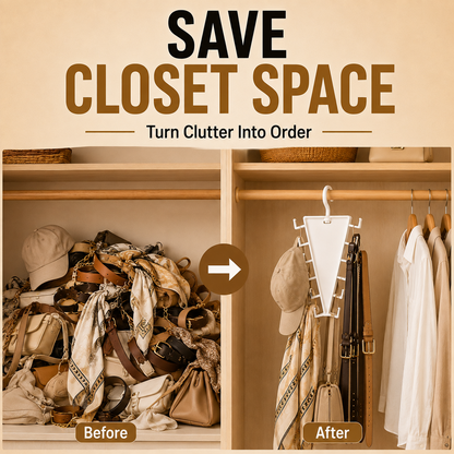 ✨ [BUY 1 GET 1 FREE] 12-Hook V-Shaped Closet Organizer – 360° Swivel Space-Saving Rack for Hats, Belts & Bags 🪝❤️