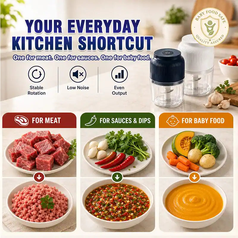 🔥 [50% OFF TODAY] 1-Touch Mini Electric Food Shredder — Portable USB Garlic & Meat Chopper ⚡🧄 (JG)