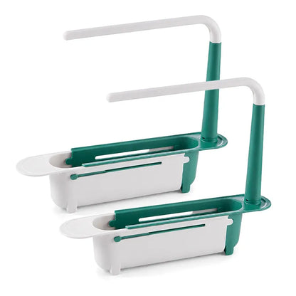 ⚡ [50% OFF TODAY] Updated Telescopic Sink Storage & Drain Rack — Adjustable Universal Organizer With Towel Bar 💧🧽 (JG)