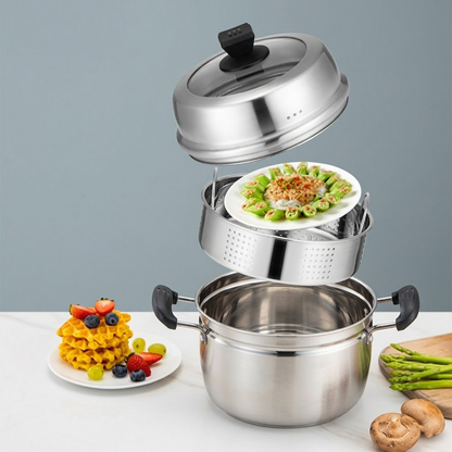 Megashytcosh Premium Stainless Steel Multi-Tier Steamer: Versatile Heavy-Duty Cooking Pot for Steaming, Stewing & Boiling, Induction Compatible