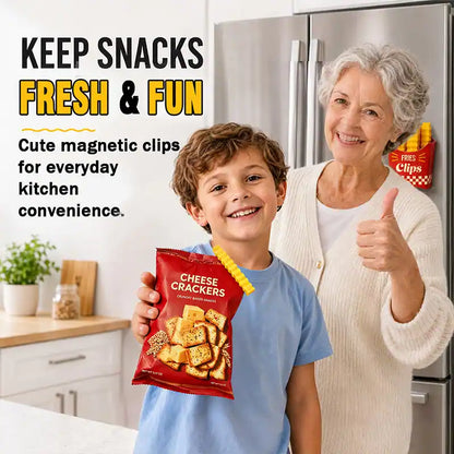 ivolune Official 💎🍟12 Cute French-Fries-Shaped Bag Clips to Seal Food Packages | Fun Magnetic Box for Easy Access | Cute Kitchen Accessories (JG)