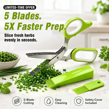 ⚡ [Buy 2 GET 1 FREE] 5-Blade Stainless Steel Herb Scissors Set — Chop Fresh Herbs & Scallions 5x Faster 🌿✂️-JG