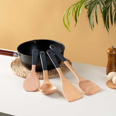 Megashytcosh Premium Natural Beechwood Kitchen Spatula Set: Non-stick Friendly Wooden Turner & Soup Spoon with Ergonomic Heat-Resistant Lacquer Handle