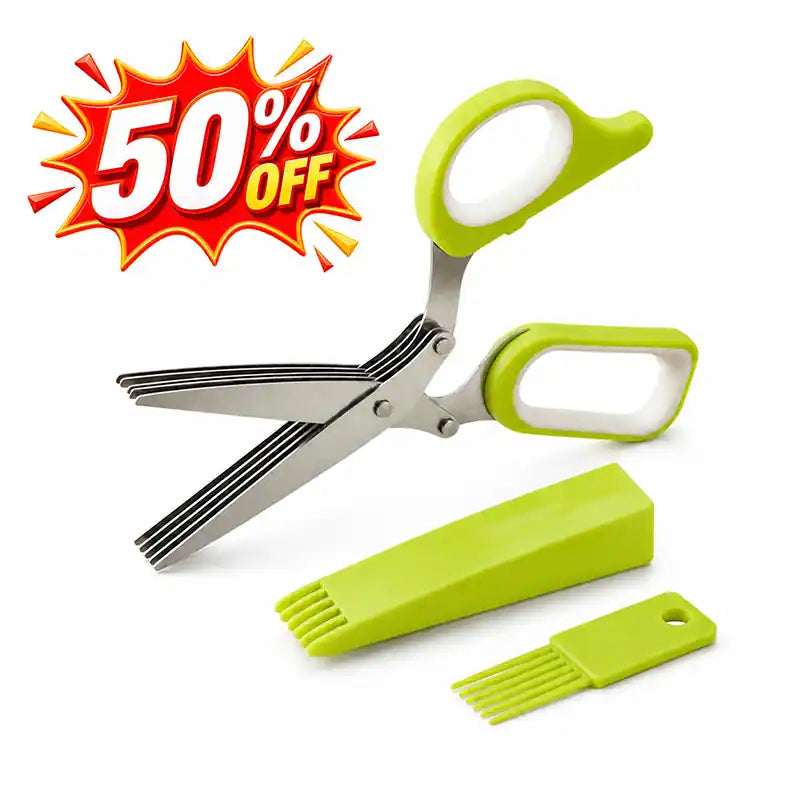 ⚡ [Buy 2 GET 1 FREE] 5-Blade Stainless Steel Herb Scissors Set — Chop Fresh Herbs & Scallions 5x Faster 🌿✂️-JG