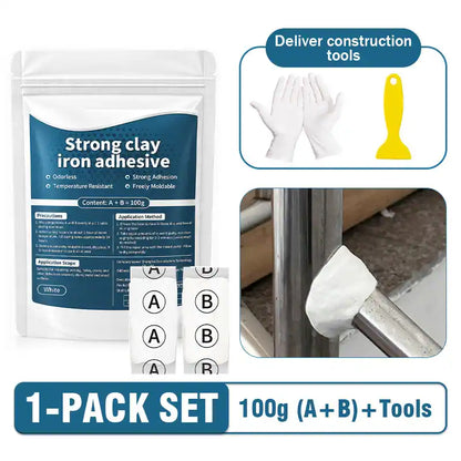 Steel Reinforced Epoxy Repair Putty (100g Kit + Scraper & Gloves) — Heavy-Duty Metal, Wood & Concrete Fix 🧱✨ (JG)