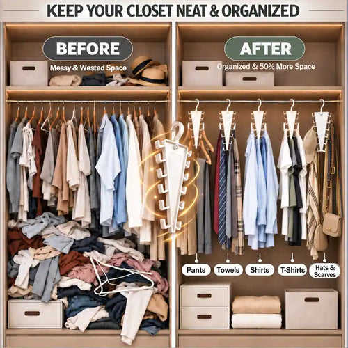 ✨ [BUY 1 GET 1 FREE] 12-Hook V-Shaped Closet Organizer – 360° Swivel Space-Saving Rack for Hats, Belts & Bags 🪝❤️ (JG)