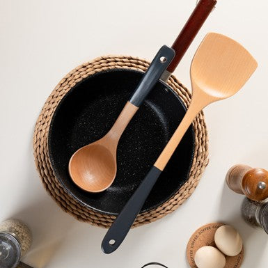 Megashytcosh Premium Natural Beechwood Kitchen Spatula Set: Non-stick Friendly Wooden Turner & Soup Spoon with Ergonomic Heat-Resistant Lacquer Handle
