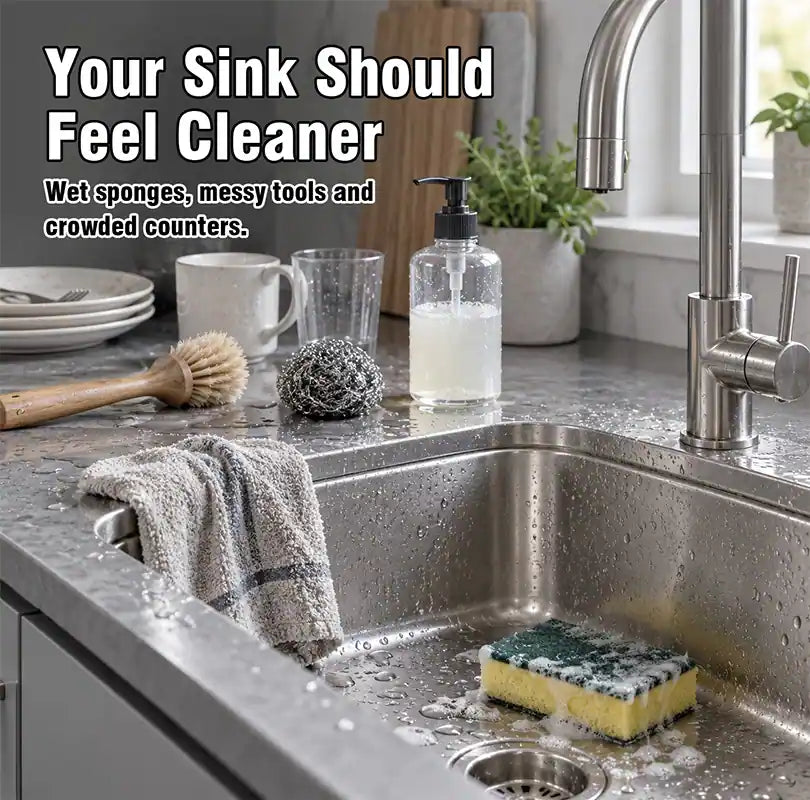 ⚡ [50% OFF TODAY] Updated Telescopic Sink Storage & Drain Rack — Adjustable Universal Organizer With Towel Bar 💧🧽 (JG)