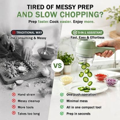 🔥 [50% OFF TODAY] 5-in-1 Handheld Electric Vegetable Cutter & Slicer Set (With Cleaning Brush) ⚡🥦