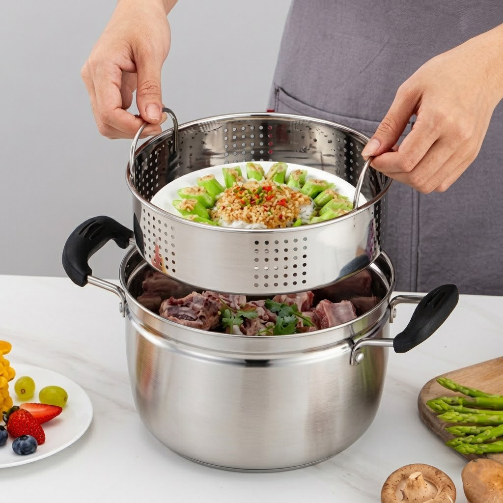 Megashytcosh Premium Stainless Steel Multi-Tier Steamer: Versatile Heavy-Duty Cooking Pot for Steaming, Stewing & Boiling, Induction Compatible