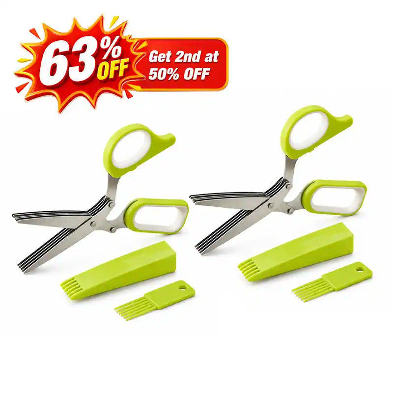 ⚡ [Buy 2 GET 1 FREE] 5-Blade Stainless Steel Herb Scissors Set — Chop Fresh Herbs & Scallions 5x Faster 🌿✂️-JG