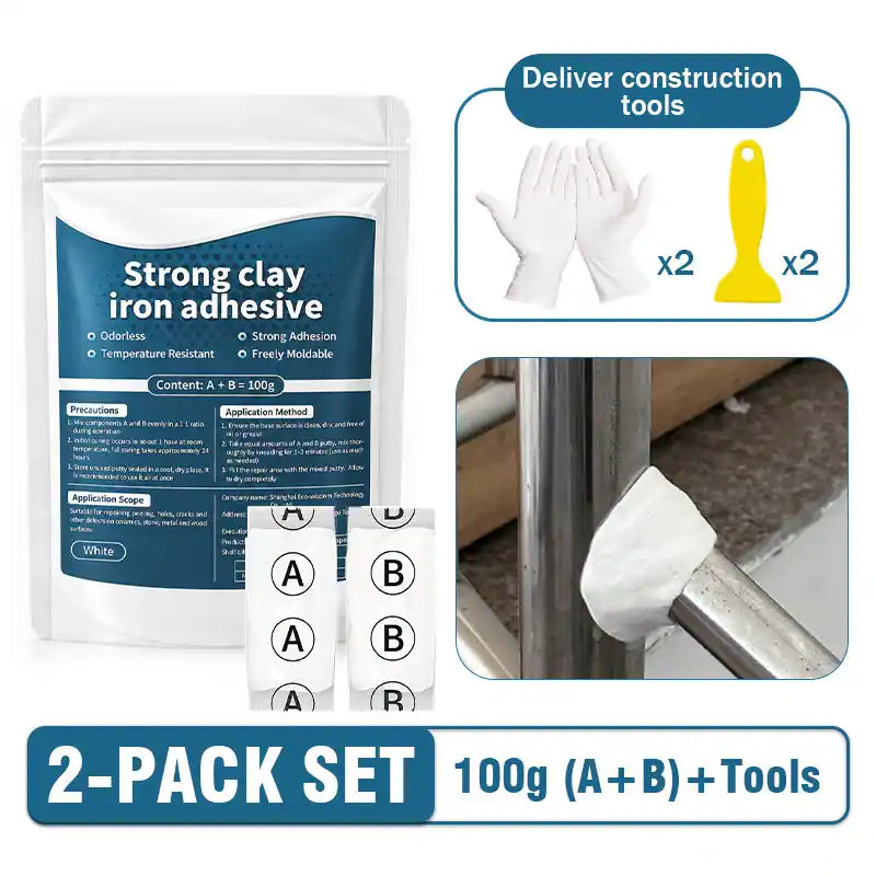 Steel Reinforced Epoxy Repair Putty (100g Kit + Scraper & Gloves) — Heavy-Duty Metal, Wood & Concrete Fix 🧱✨ (JG)