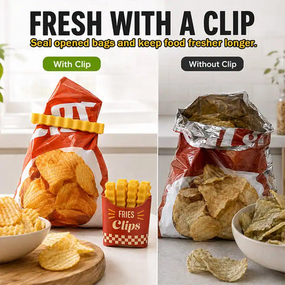 ivolune Official 💎🍟12 Cute French-Fries-Shaped Bag Clips to Seal Food Packages | Fun Magnetic Box for Easy Access | Cute Kitchen Accessories (JG)