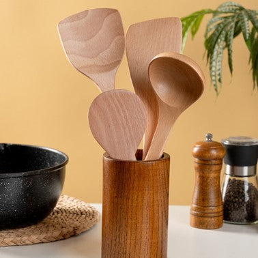 Megashytcosh Premium Natural Beechwood Kitchen Spatula Set: Non-stick Friendly Wooden Turner & Soup Spoon with Ergonomic Heat-Resistant Lacquer Handle