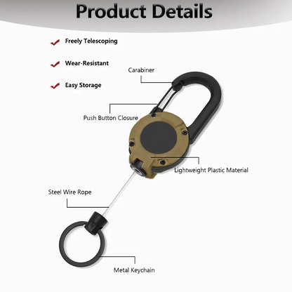 MAVONIQUECOSH®🔑Retractable Carabiner Keychain – 65cm steel lanyard, 100,000 pull cycles. Lightweight & sturdy.