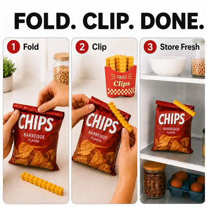 ivolune Official 💎🍟12 Cute French-Fries-Shaped Bag Clips to Seal Food Packages | Fun Magnetic Box for Easy Access | Cute Kitchen Accessories (JG)