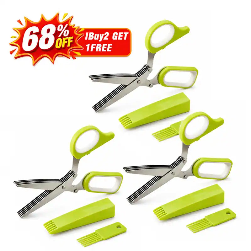⚡ [Buy 2 GET 1 FREE] 5-Blade Stainless Steel Herb Scissors Set — Chop Fresh Herbs & Scallions 5x Faster 🌿✂️-JG