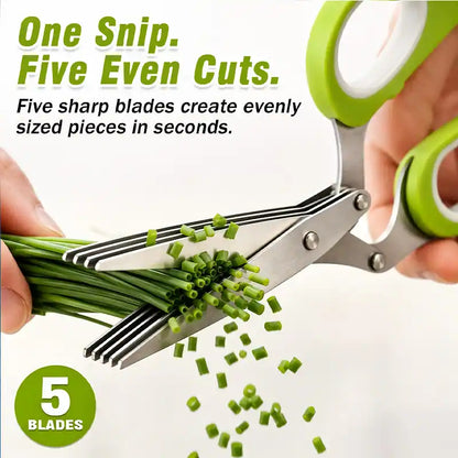 ⚡ [Buy 2 GET 1 FREE] 5-Blade Stainless Steel Herb Scissors Set — Chop Fresh Herbs & Scallions 5x Faster 🌿✂️-JG
