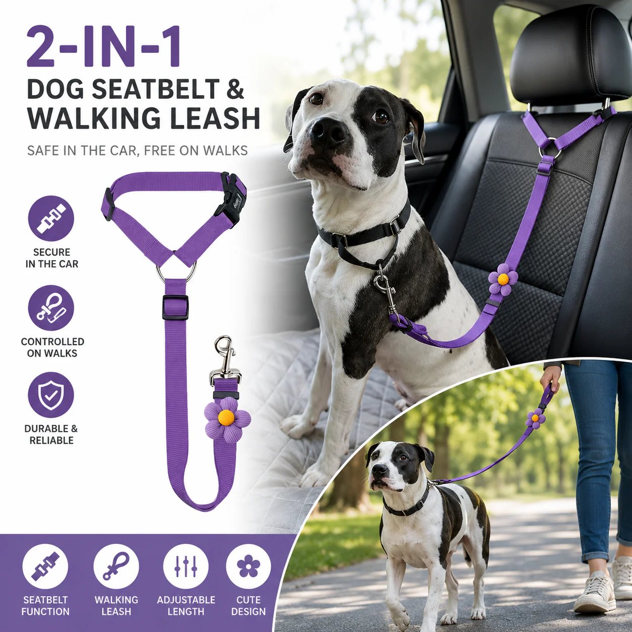✨️BUY 1 GET 1 FREE 🎁2-in-1 Dog Car Seat Belt & Walking Leash