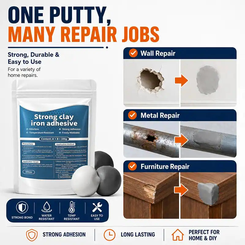 Steel Reinforced Epoxy Repair Putty (100g Kit + Scraper & Gloves) — Heavy-Duty Metal, Wood & Concrete Fix 🧱✨ (JG)