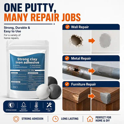Steel Reinforced Epoxy Repair Putty (100g Kit + Scraper & Gloves) — Heavy-Duty Metal, Wood & Concrete Fix 🧱✨ (JG)