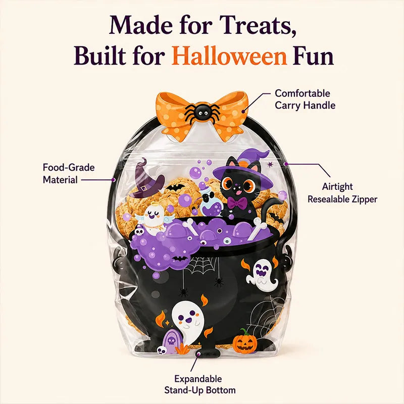 🔥 [BUY 25 GET 25 FREE] Cute & Spooky Stand-Up Resealable Halloween Treat Bags (With Carry Handle) 🍬🎃