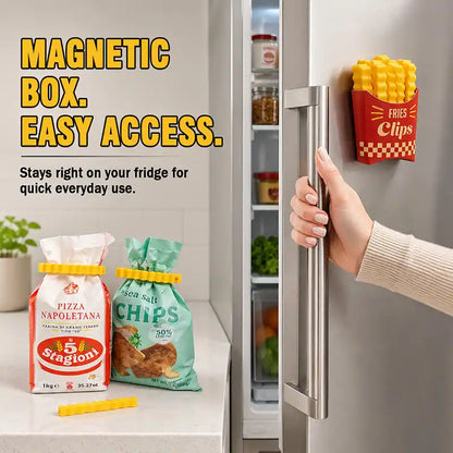 ivolune Official 💎🍟12 Cute French-Fries-Shaped Bag Clips to Seal Food Packages | Fun Magnetic Box for Easy Access | Cute Kitchen Accessories (JG)