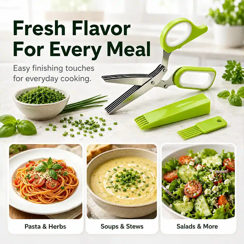 ⚡ [Buy 2 GET 1 FREE] 5-Blade Stainless Steel Herb Scissors Set — Chop Fresh Herbs & Scallions 5x Faster 🌿✂️-JG
