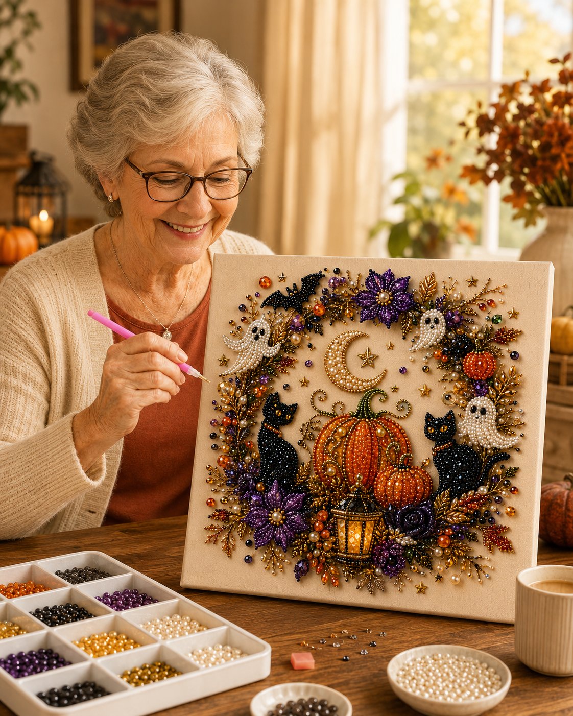 🔥Last Day 50% OFF - 👻✨Halloween Ghost Pearl Art DIY Kit